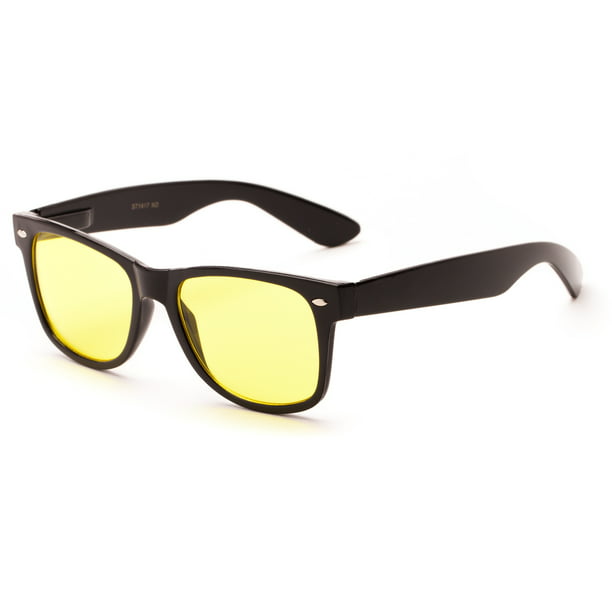 Clear Frame with Yellow/Orange Mirrored Lenses Sunglass Warehouse: Plastic Retro Square Men's & Women's Full Frame Sunglasses 